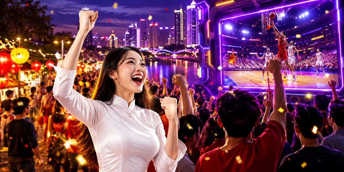 Người phụ nữ mặc áo dài theo dõi kèo bóng rổ tại Hà Nội trên điện thoại