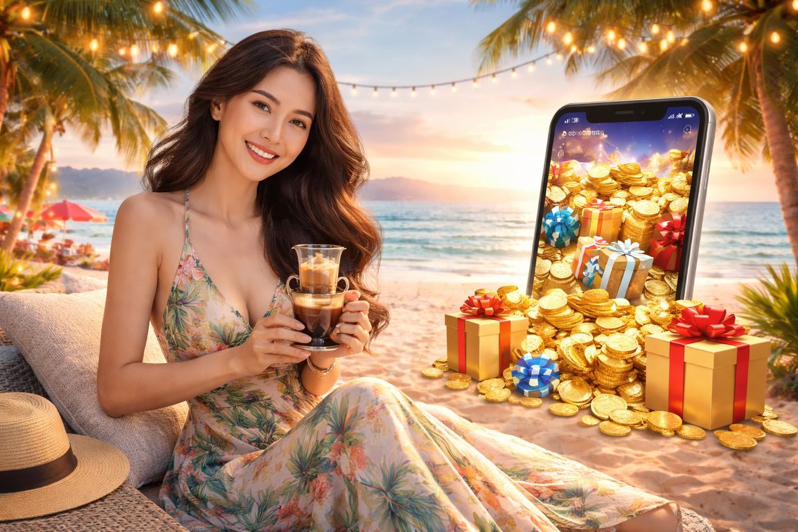 Người dùng kiểm tra tài khoản casino trên điện thoại tại Vũng Tàu với ly cà phê
